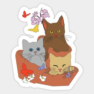 Cats and Kittens in a floral basket Sticker